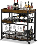 Rolling Kitchen Bar Cart with Wine Rack & Removable Trays