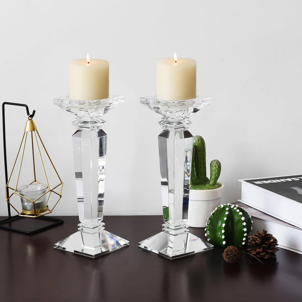 Crystal Candlestick Holders Set of 2 — K9 Clear Pillar & Taper Candle Holders
