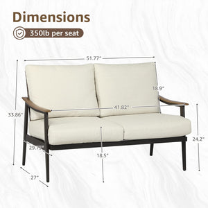 Outdoor Patio Loveseat Sofa with Wicker Backrest & Thick Cushion
