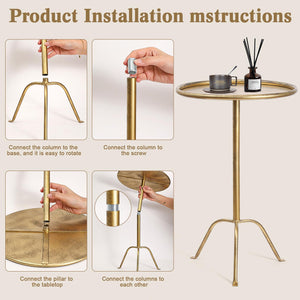 Round Bronze Pedestal Side Table, Set of 2