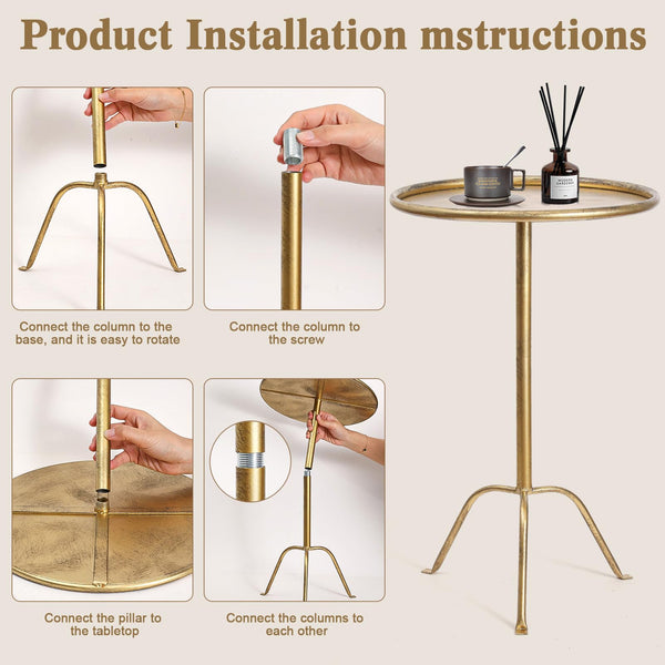 Round Bronze Pedestal Side Table, Set of 2
