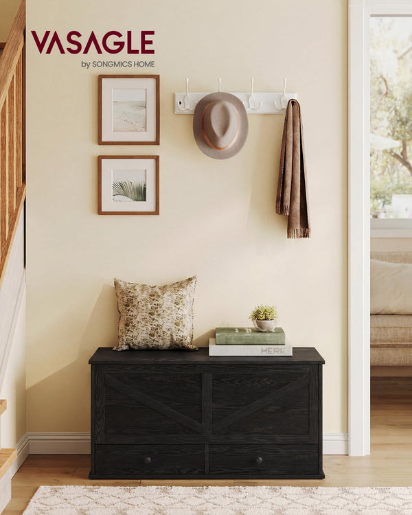 Farmhouse Storage Bench with 2 Fabric Drawers