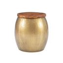 Hammered Metal Storage Drum Side Table with Wood Top