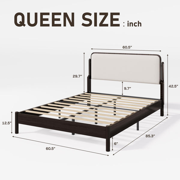 Queen Bed Frame with Upholstered Headboard