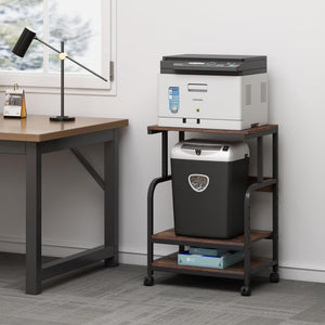 3-Tier Rolling Printer Cart with Height-Adjustable Shelf
