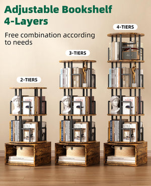 5-Tier Rotating Bookshelf with Storage Cabinet