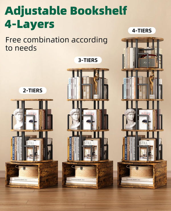5-Tier Rotating Bookshelf with Storage Cabinet