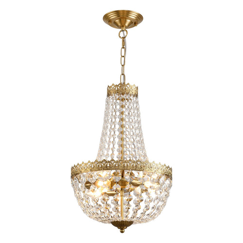4-Light K9 Crystal Chandelier – Brushed Brass Pendant Light