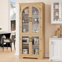 70" Tall Kitchen Pantry Cabinet with 4 Arched Glass Doors & Adjustable Shelves