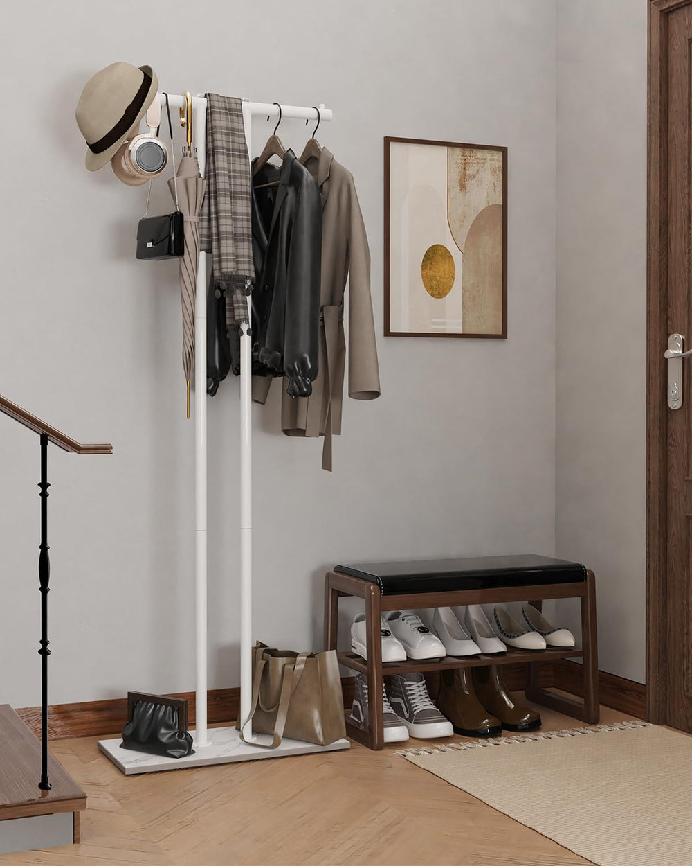 Metal Coat Rack Freestanding with Rock Base