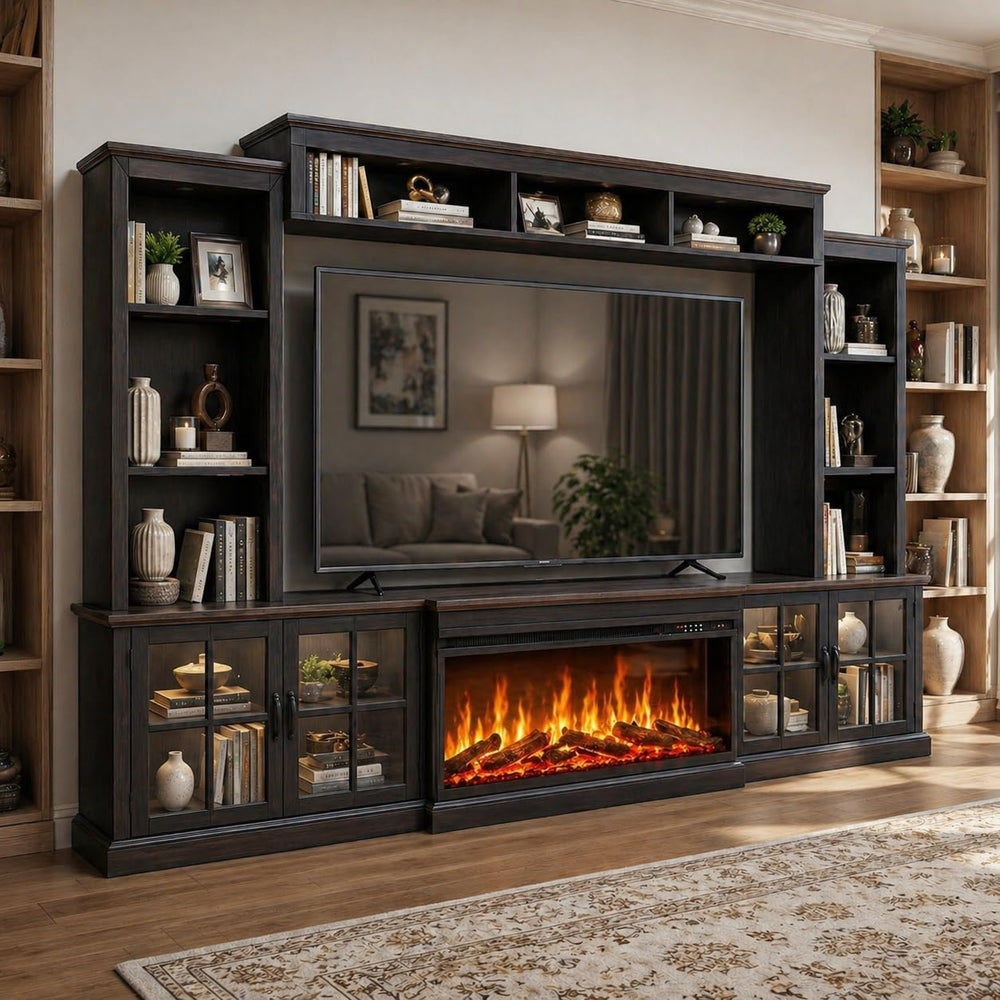 98" Farmhouse TV Stand with Fireplace & Barn Doors