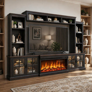 98" Farmhouse TV Stand with Fireplace & Barn Doors