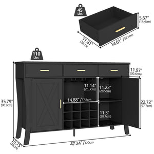 LED Bar Cabinet with Wine Rack & Drawers