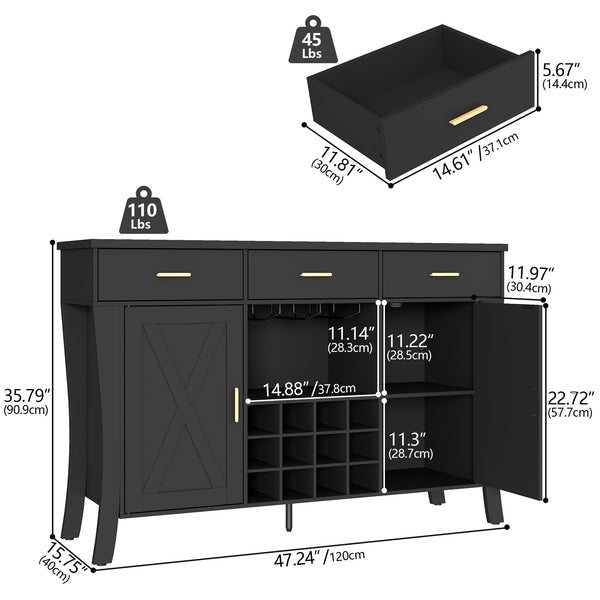 LED Bar Cabinet with Wine Rack & Drawers