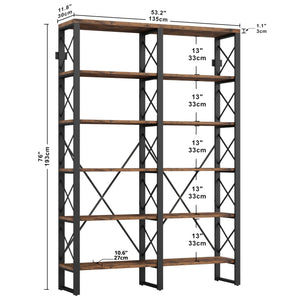Double Wide 6-Tier Bookshelf 76"H
