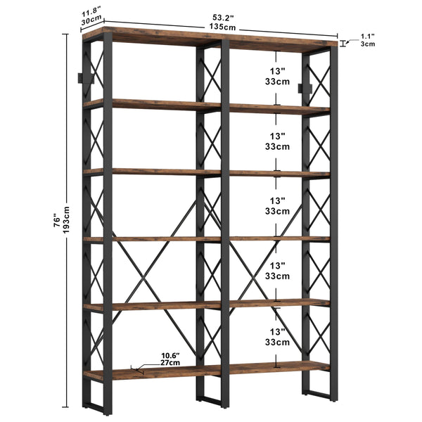 Double Wide 6-Tier Bookshelf 76"H