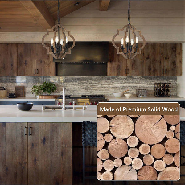 4-Light Wood Farmhouse Chandelier