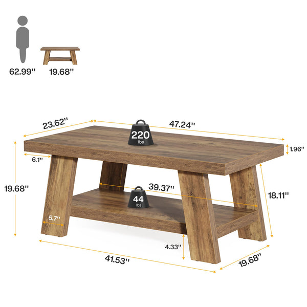 2-Tier Rectangular Coffee Table with Storage Shelf