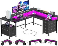 Reversible L-Shaped Gaming Desk with 6 Drawers, Monitor Stand & Power Outlets