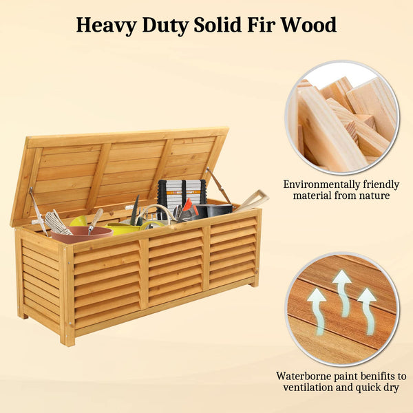 Outdoor Wooden Deck Box 47 Gallon with Lid