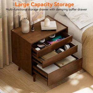 Walnut Nightstand with Charging Station & Drawers