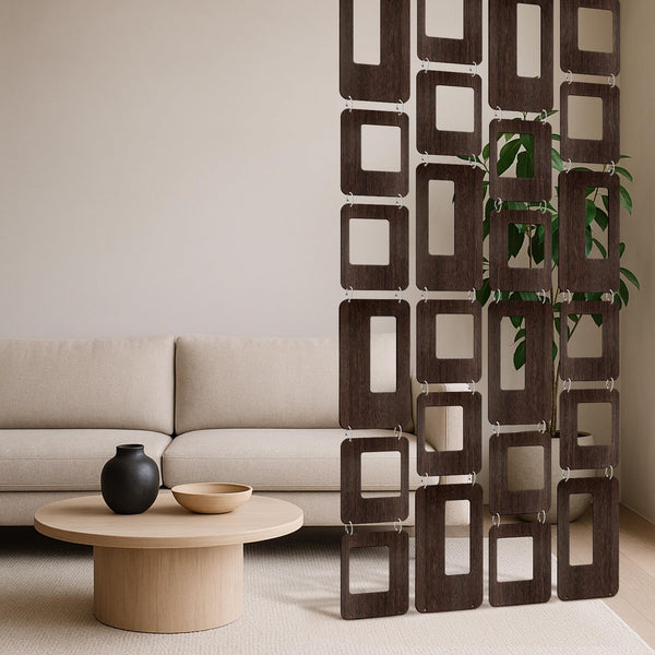 Geometric Wood Wall Panel Divider Set – 24 Panels, Brown