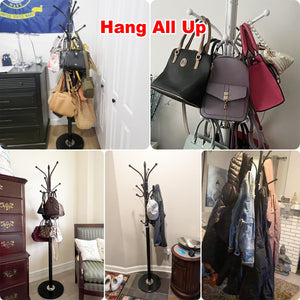Metal Coat Rack Stand with Marble Base – 12 Hooks