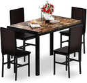 Dining Table Set for 4 with Faux Marble Top & Leather Chairs
