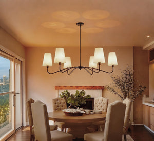 47-Inch Modern 6-Light Chandelier with Fabric Shades – Adjustable Large Ceiling Light Fixture