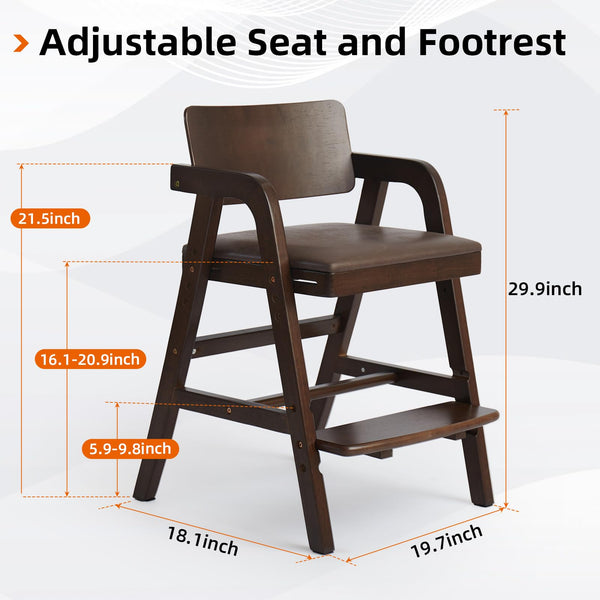 Adjustable Wooden High Chair for Toddlers & Babies