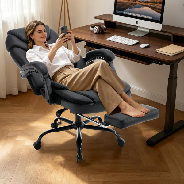 Ergonomic Reclining Office Chair with Lumbar Support and Footrest