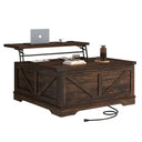 40" Square Farmhouse Lift Top Coffee Table with Power Outlets & Hidden Storage