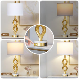 Gold Touch Control Table Lamp with USB Ports & LED Bulb