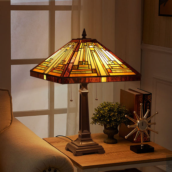 Tiffany Stained Glass Table Lamp — Amber Brown