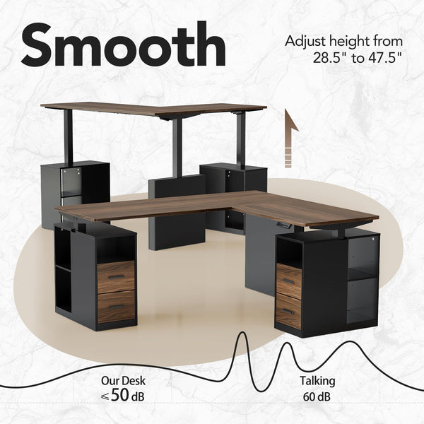 L-Shaped Electric Standing Desk with Storage Drawers