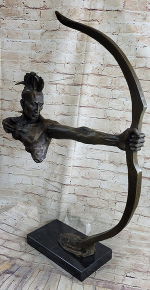 Native American Warrior Bronze Sculpture with Marble Base