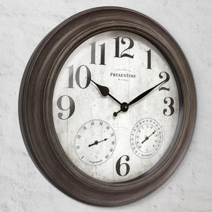 26" Indoor Outdoor Farmhouse Wall Clock with Thermometer & Hygrometer