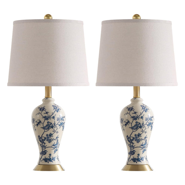 Chinoiserie Ceramic Table Lamp Set of 2 with LED Bulbs