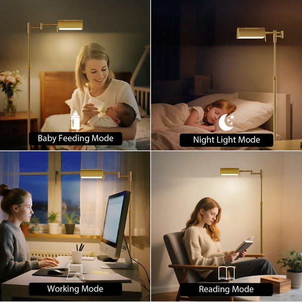 Dimmable LED Pharmacy Floor Lamp with Swing Arm