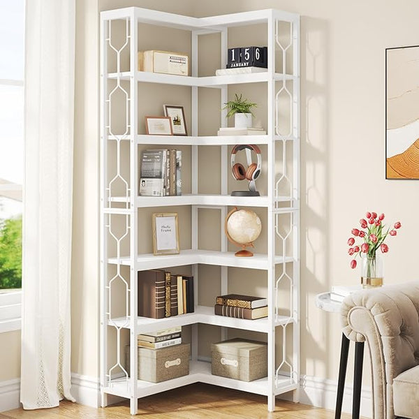 7-Tier Industrial Corner Bookshelf