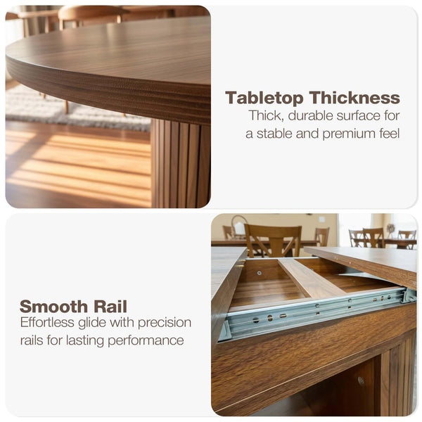 Extendable Round Dining Table 43–59 Inch with Storage Shelf