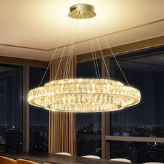 Modern LED Crystal Ring Chandelier — Dimmable, 2-Ring, 3000–6000K
