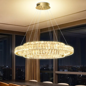 Modern LED Crystal Ring Chandelier — Dimmable, 2-Ring, 3000–6000K