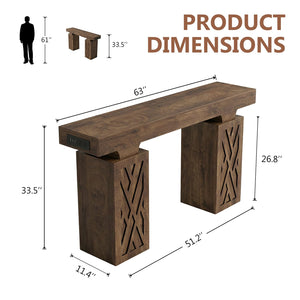 63-Inch Console Table with LED Light & Charging Station