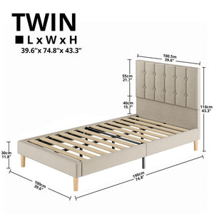 Twin Velvet Upholstered Platform Bed Frame with Headboard