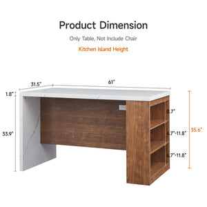 61" Kitchen Island Table with Storage, Power Outlet & LED Lights