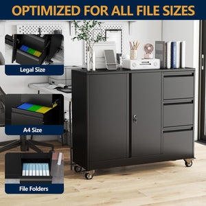 3-Drawer Lockable Metal File Cabinet with Wheels