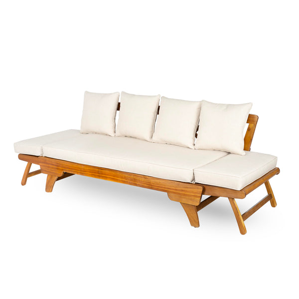 Convertible Outdoor Daybed Sofa – 3-Seater Acacia Wood Patio Couch
