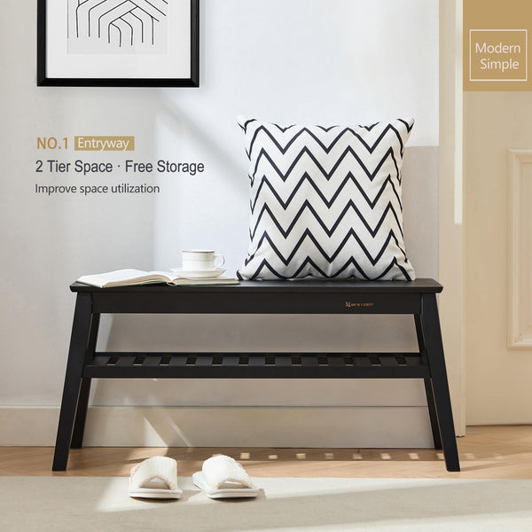 Bamboo Entryway Bench 33.46" – 2-Tier Indoor Bench