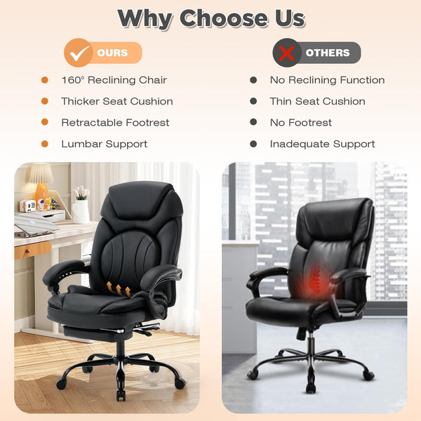 Ergonomic Reclining Office Chair with Lumbar Support and Footrest